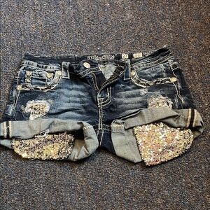 Miss Me Women's Sequin Embellished Denim Shorts - Black